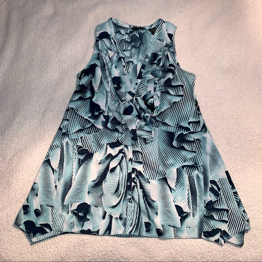 New York & Co | Tank Top, Blue Ruffle Pattern, Flowy Fit, Size S